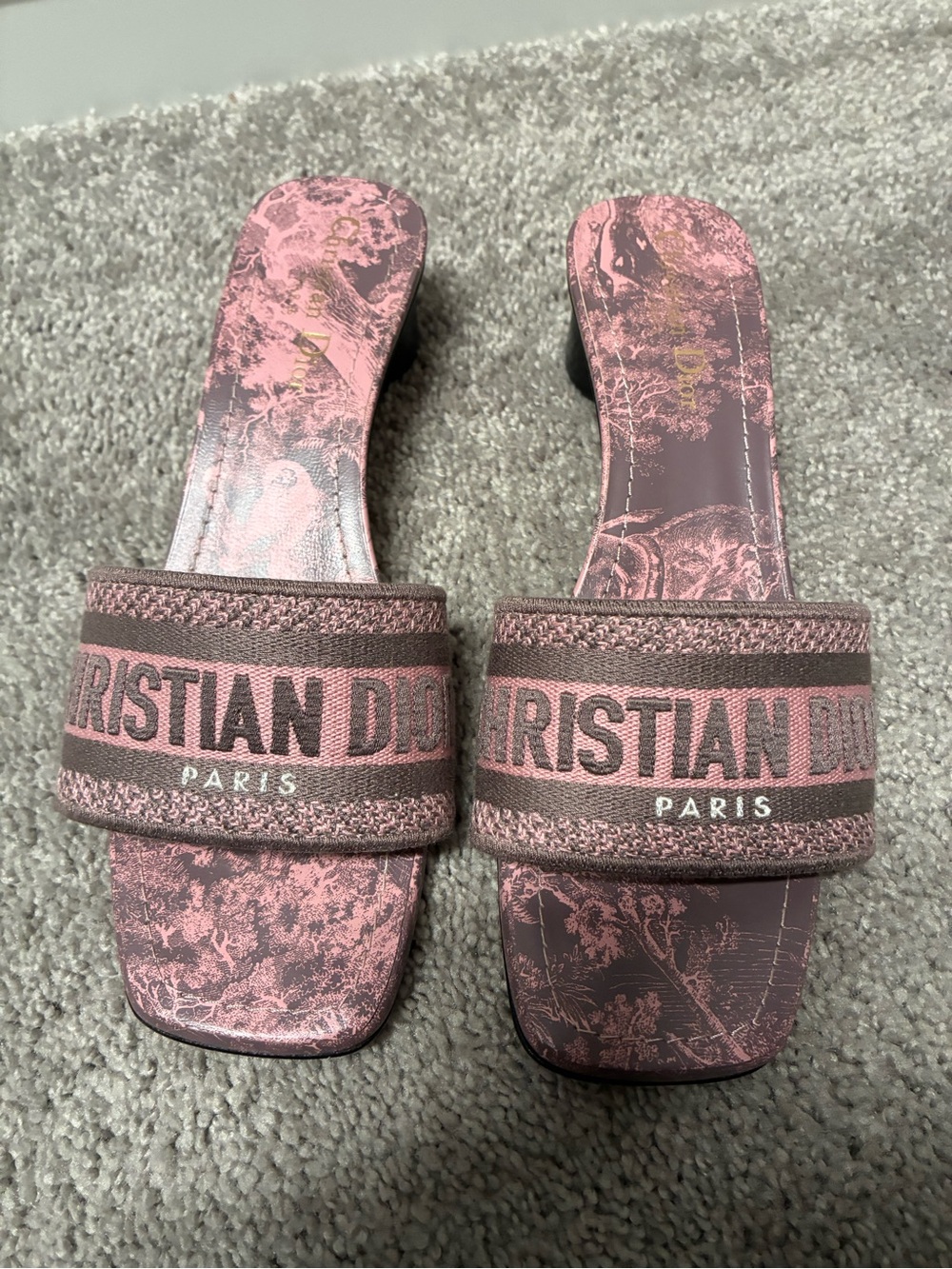 Dior Pink Toile Slide Mules Dway 38. Canvas Toile De Jouy